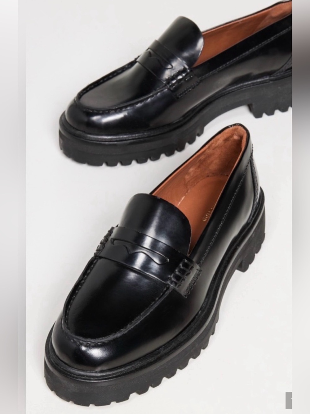 Reformation Agathea Black Leather Lug-Sole Penny Loafers